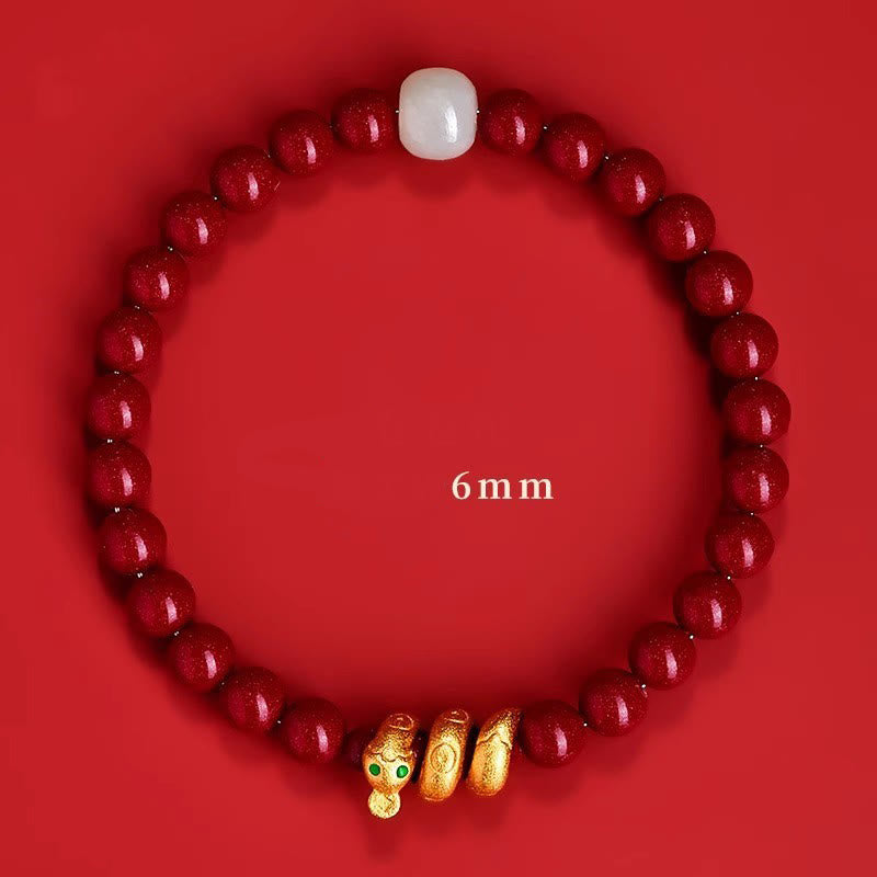 Buddha Stones Cinnabar Bead Hetian Jade Year Of The Snake Blessing Bracelet