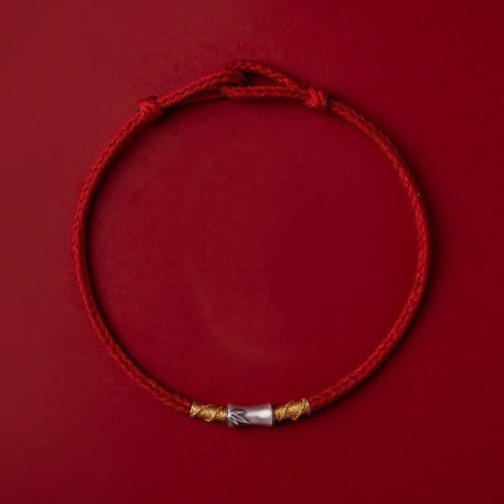 Buddha Stones Handmade 925 Sterling Silver Bamboo Design Red String Luck Braided Bracelet - image 1
