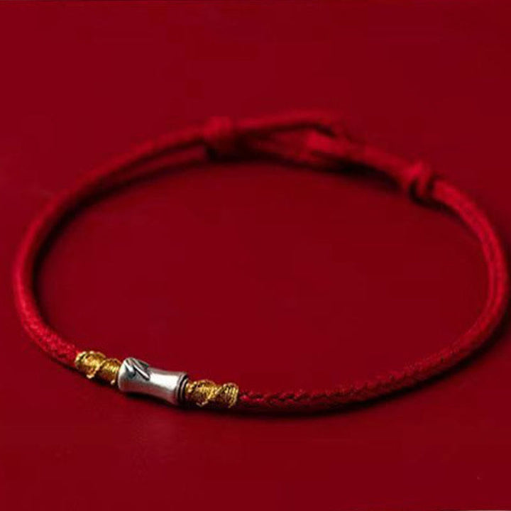 Buddha Stones Handmade 925 Sterling Silver Bamboo Design Red String Luck Braided Bracelet - image 2