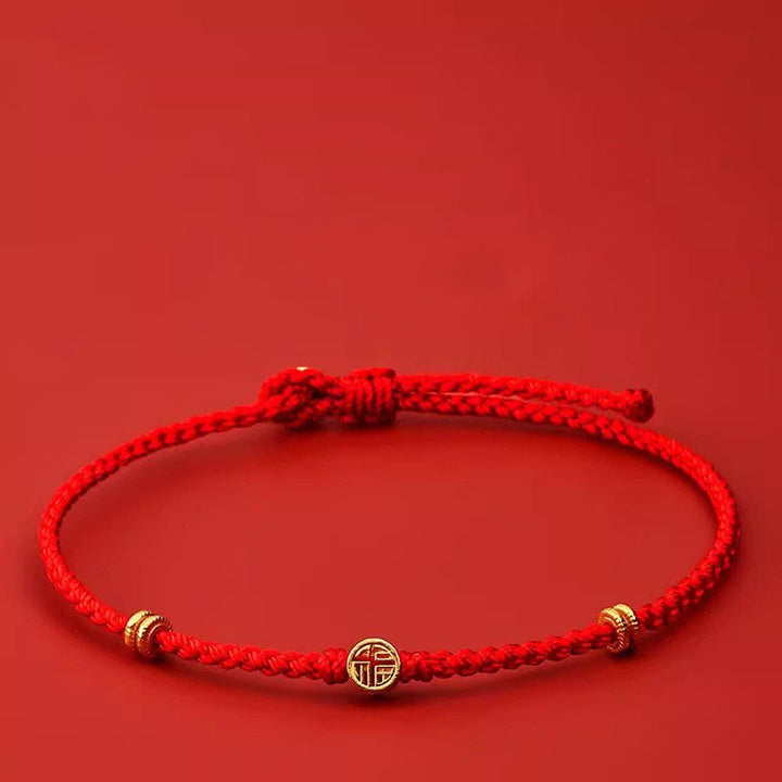 Buddha Stones Handmade Braided Red String 925 Sterling Silver Fu Character Luck Bracelet - Red String 925 Sterling Silver(Wrist Circumference: 14-19cm) - image 0