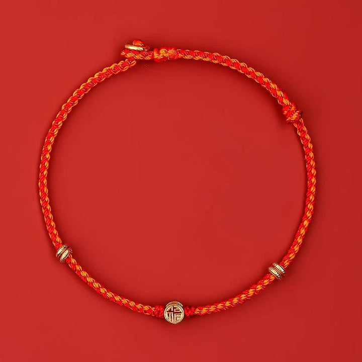 Buddha Stones Handmade Braided Red String 925 Sterling Silver Fu Character Luck Bracelet