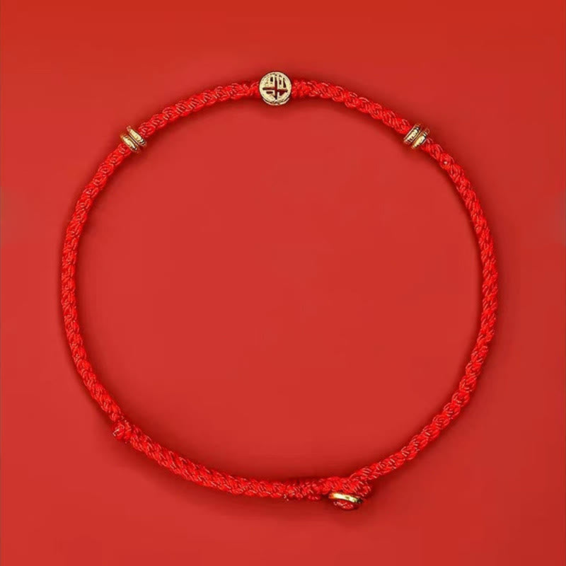 Buddha Stones Handmade Braided Red String 925 Sterling Silver Fu Character Luck Bracelet