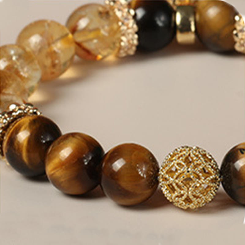 Buddha Stones Natural Tiger Eye Citrine Beads Fortune Gourd Strength Bracelet