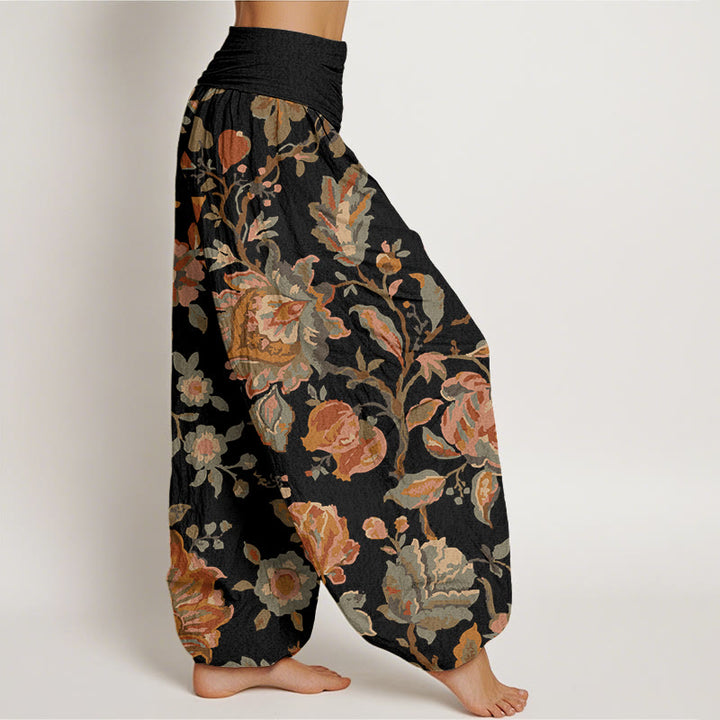 Buddha Stones Cotton Casual Blooming Flowers Buds Design Women's Elastic Waist Harem Pants - image 2