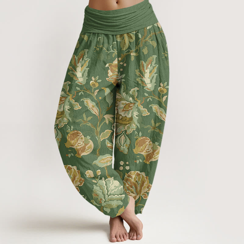 Buddha Stones Cotton Casual Blooming Flowers Buds Design Women's Elastic Waist Harem Pants - DarkSeaGreen - US22，UK/AU26，EU54 (6XL) - image 4