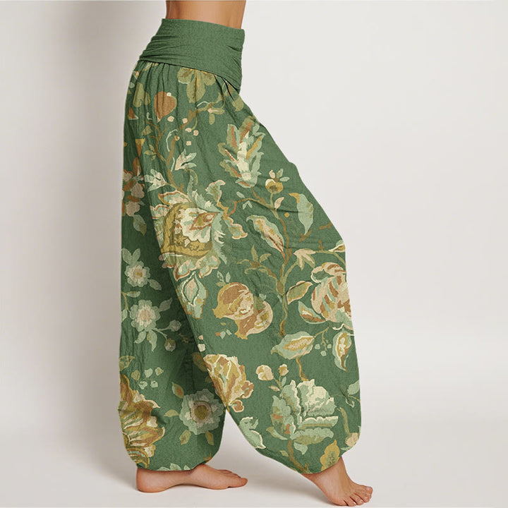 Buddha Stones Casual Blooming Flowers Buds Design Women's Elastic Waist Harem Pants