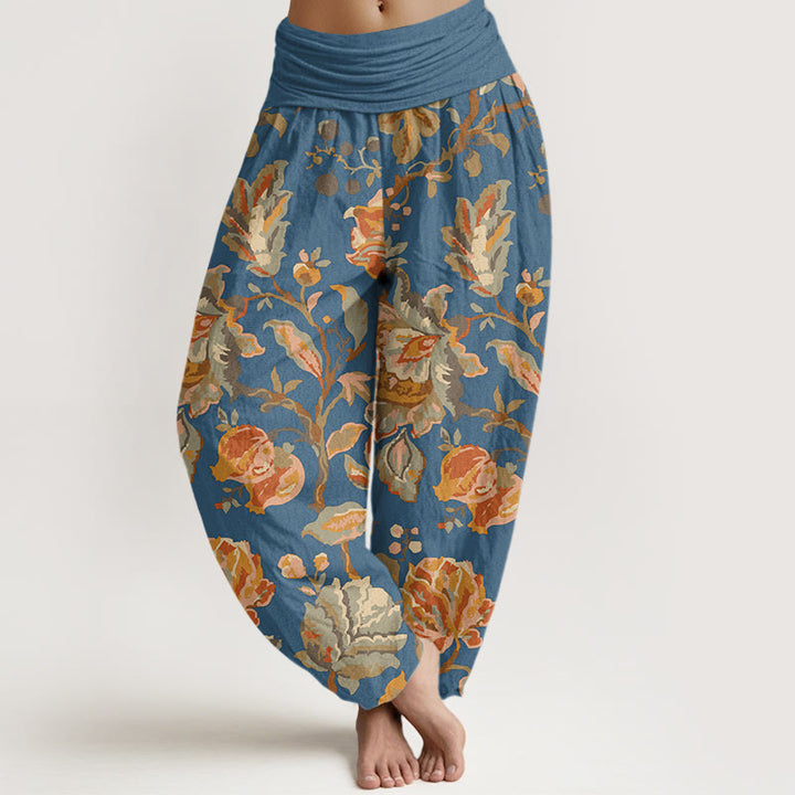 Buddha Stones Cotton Casual Blooming Flowers Buds Design Women's Elastic Waist Harem Pants - CornflowerBlue - US22，UK/AU26，EU54 (6XL) - image 7