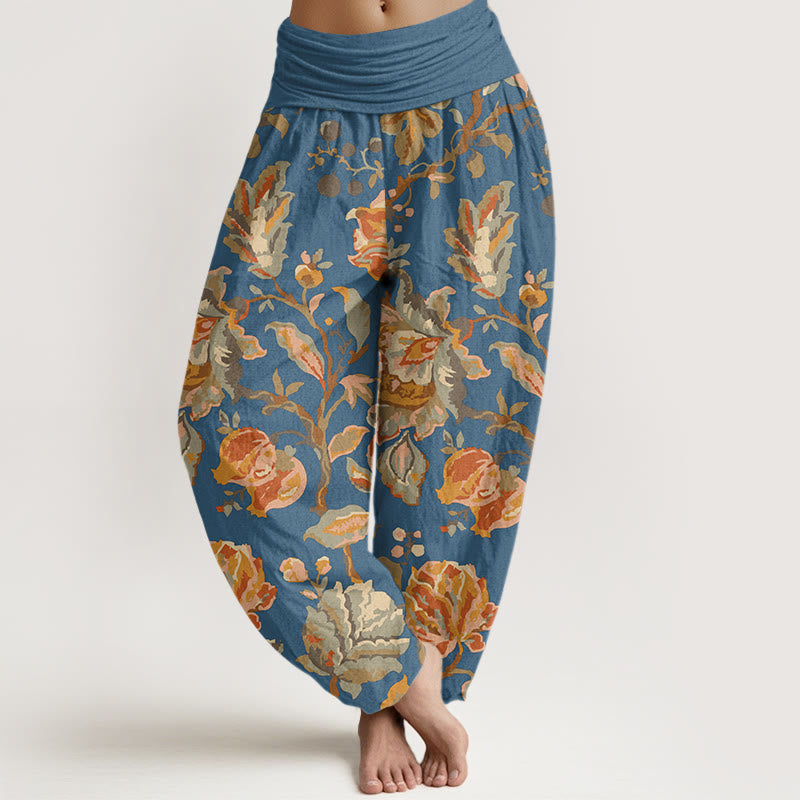 Buddha Stones Casual Blooming Flowers Buds Design Women's Elastic Waist Harem Pants - CornflowerBlue - US22，UK/AU26，EU54 (6XL) - image 7