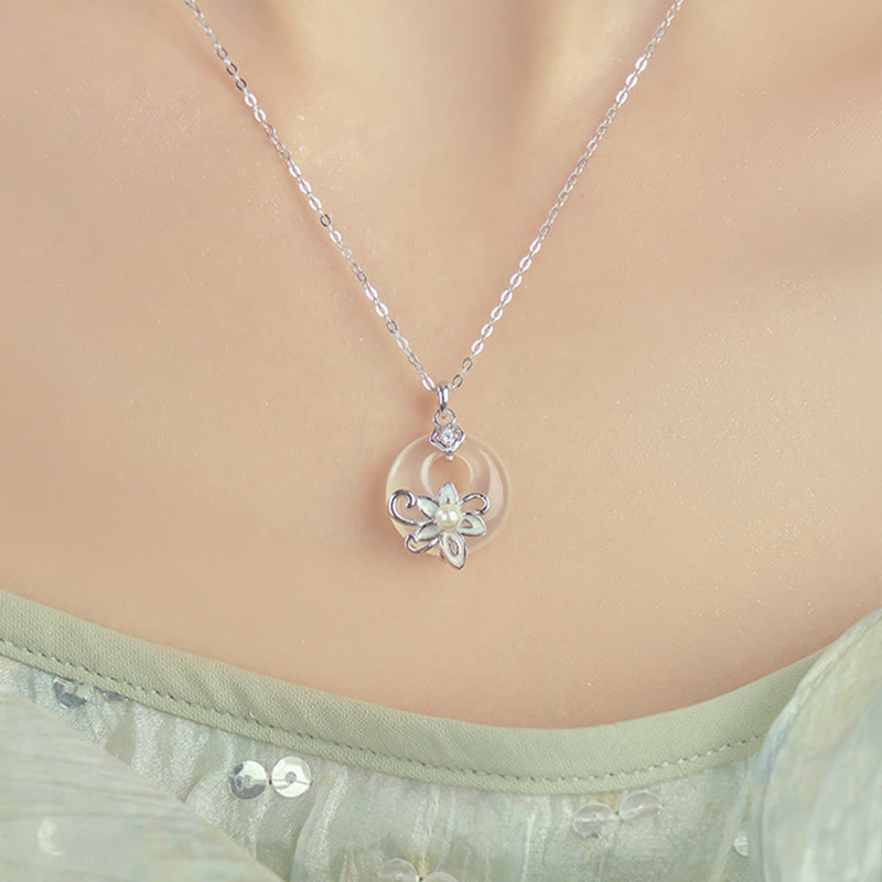 Buddha Stones Chalcedony Peace Buckle 999 Sterling Silver Lotus Positive Necklace Pendant - image 4