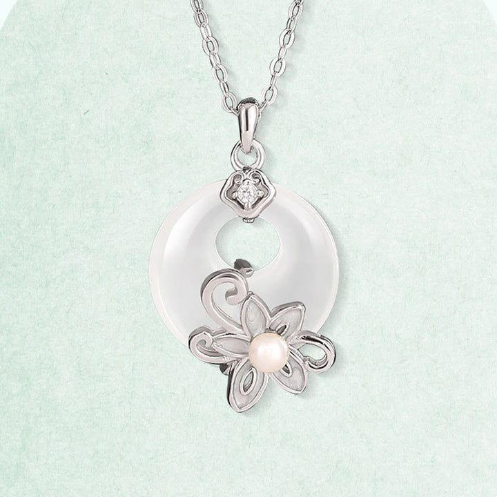 Buddha Stones Chalcedony Peace Buckle 999 Sterling Silver Lotus Positive Necklace Pendant - image 2