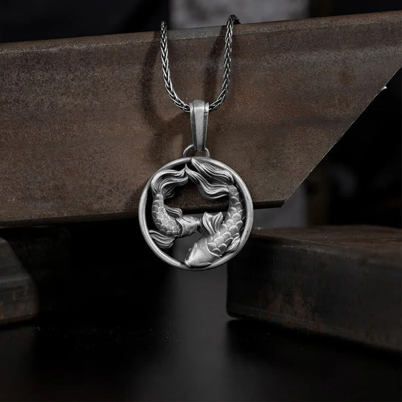 Buddha Stones Pure Tin Pisces Double Koi Fish Wealth Necklace Pendant - image 3