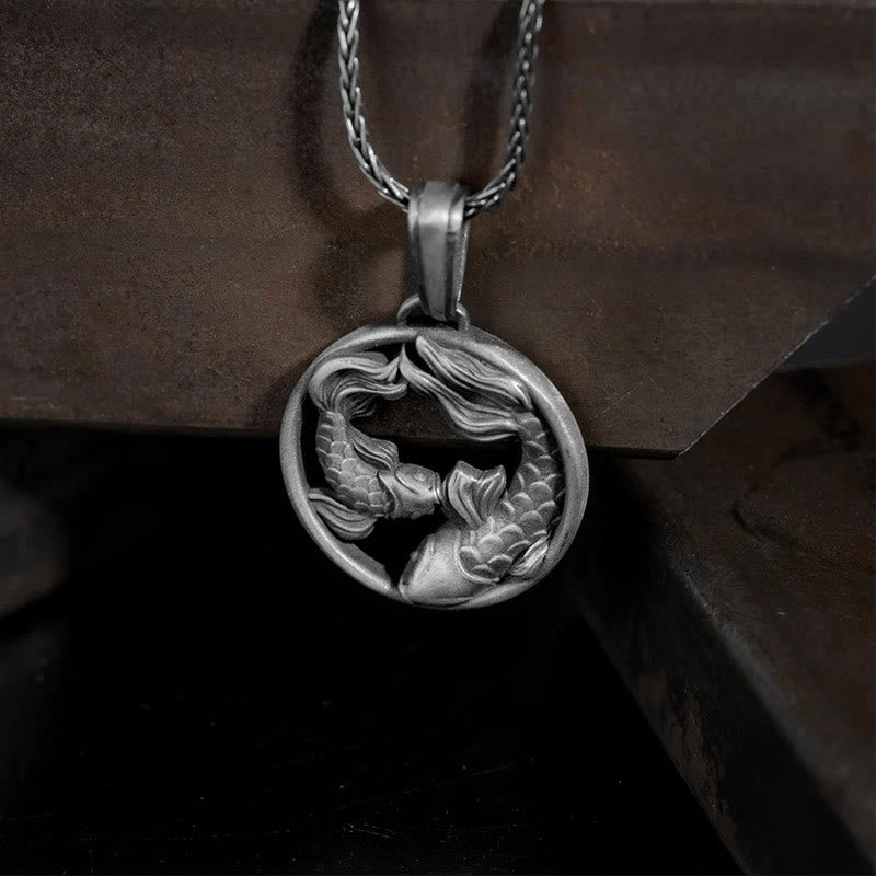 Buddha Stones Pure Tin Pisces Double Koi Fish Wealth Necklace Pendant - image 2