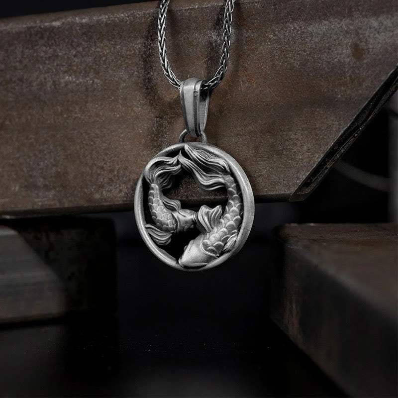 Buddha Stones Pure Tin Pisces Double Koi Fish Wealth Necklace Pendant - Pure Tin Koi Fish - image 1