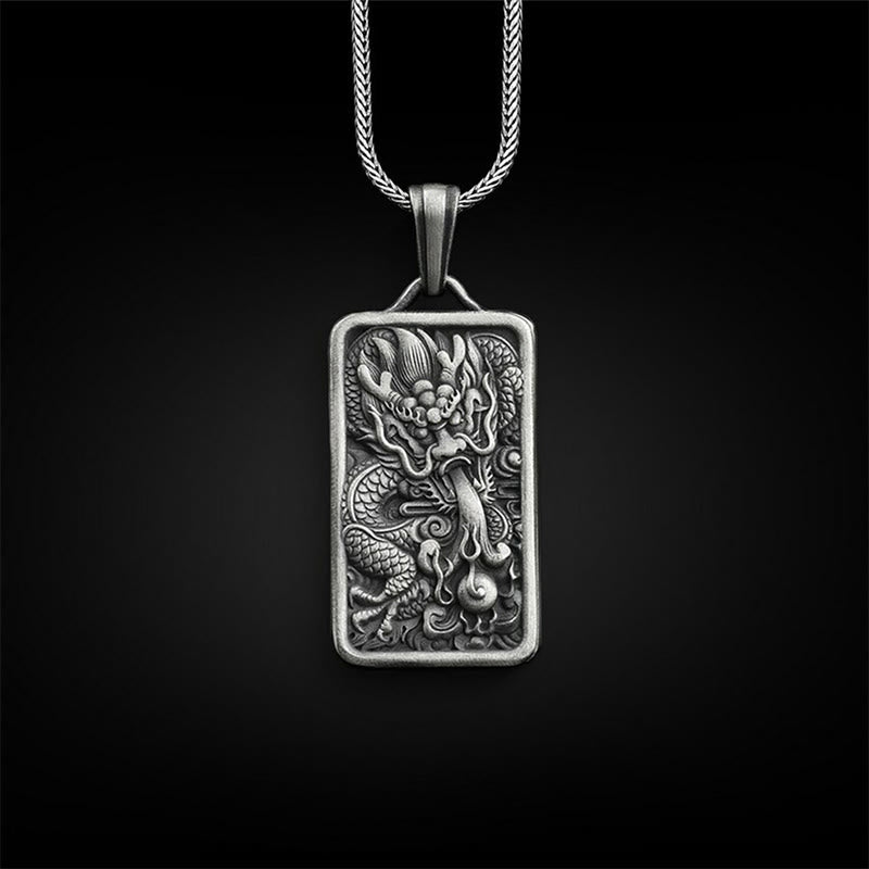 Buddha Stones Pure Tin Dragon Success Protection Necklace Pendant - Dragon Pendant&Titanium Steel Chain - image 1