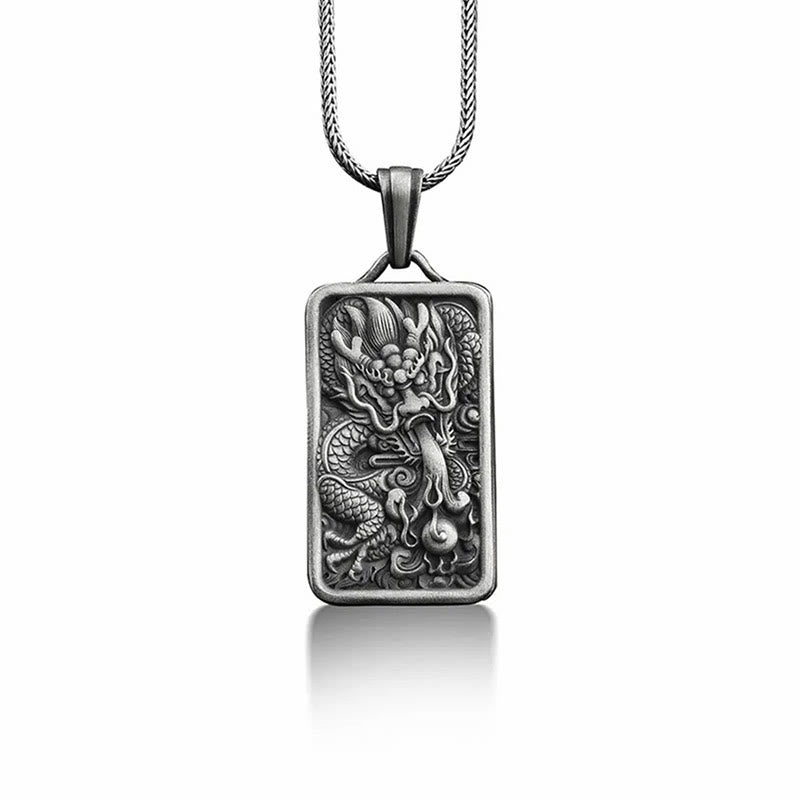 Buddha Stones Pure Tin Dragon Success Protection Necklace Pendant - image 2