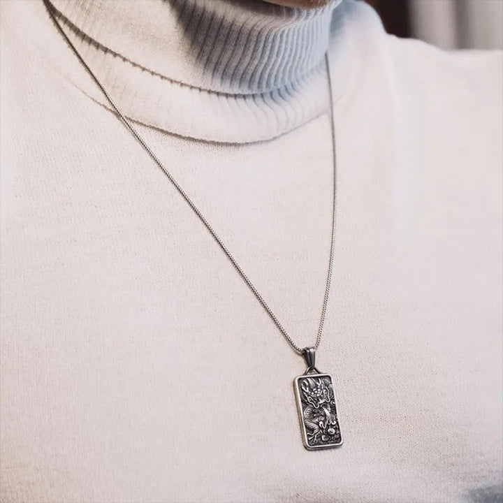 Buddha Stones Pure Tin Dragon Success Protection Necklace Pendant - image 3
