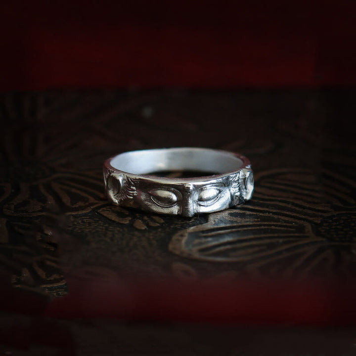 Buddha Stones 999 Sterling Silver Buddha Eyes Protection Ring - 999 Sterling Silver - US11 - image 0