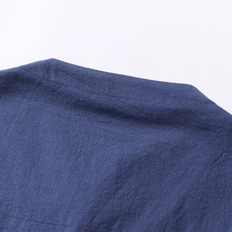 Buddha Stones Plain Color Three Quarter Sleeve One Button Cotton Linen Men's Shirt - image 9