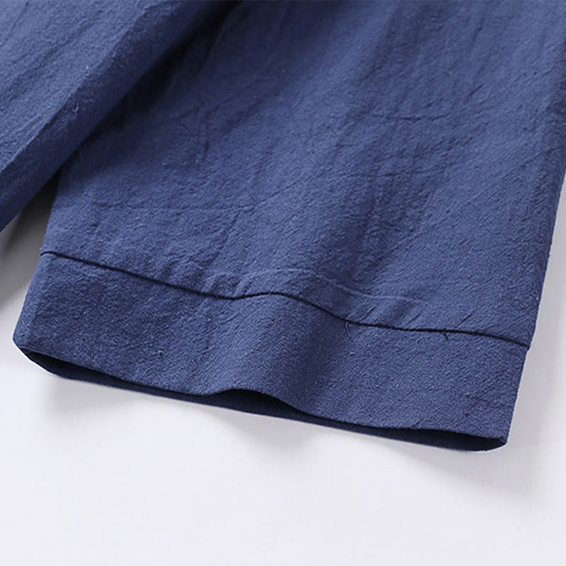 Buddha Stones Plain Color Three Quarter Sleeve One Button Cotton Linen Men's Shirt - image 11