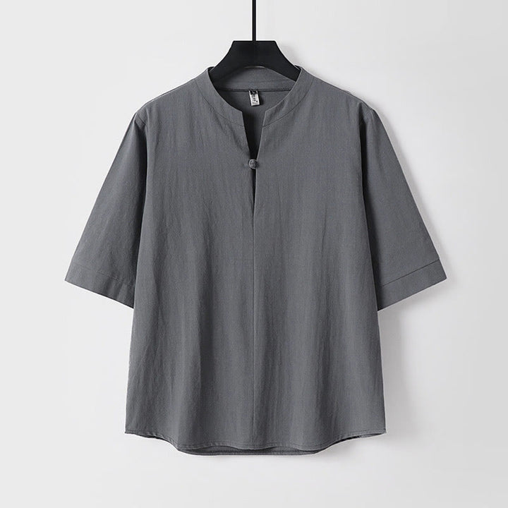 Buddha Stones Plain Color Three Quarter Sleeve One Button Men's Shirt - Gray - US/UK/AU54，EU64 (9XL) - image 2