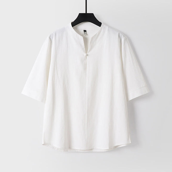 Buddha Stones Plain Color Three Quarter Sleeve One Button Men's Shirt - White - US/UK/AU54，EU64 (9XL) - image 1