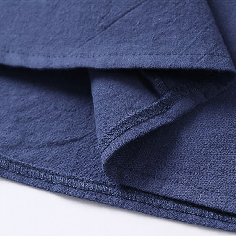 Buddha Stones Plain Color Three Quarter Sleeve One Button Cotton Linen Men's Shirt - image 12