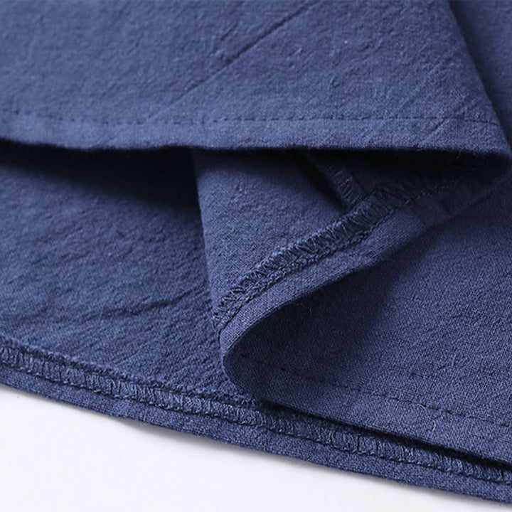 Buddha Stones Plain Color Three Quarter Sleeve One Button Cotton Linen Men's Shirt - image 12