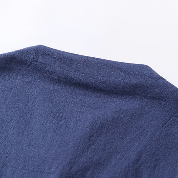 Buddha Stones Plain Color Three Quarter Sleeve One Button Cotton Linen Men's Shirt - image 9