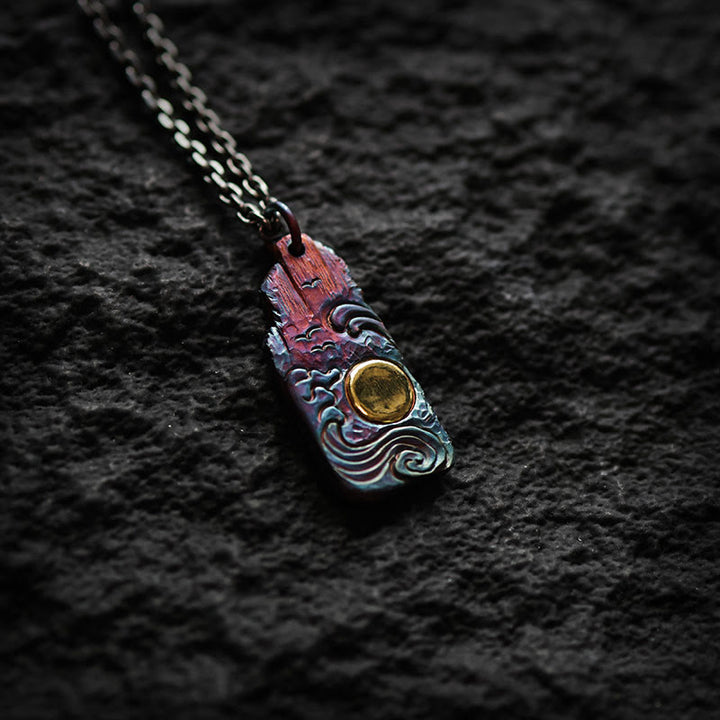 Buddha Stones 999 Sterling Silver 24k Gold Waves Sun Balance Necklace Pendant - image 4