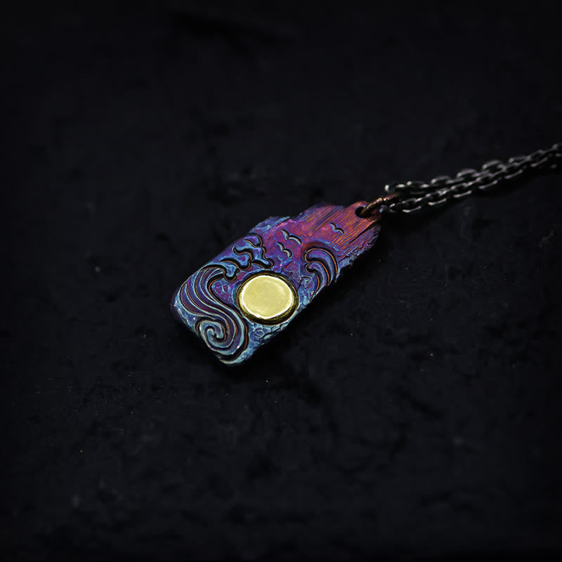 Buddha Stones 999 Sterling Silver 24k Gold Waves Sun Balance Necklace Pendant - image 1