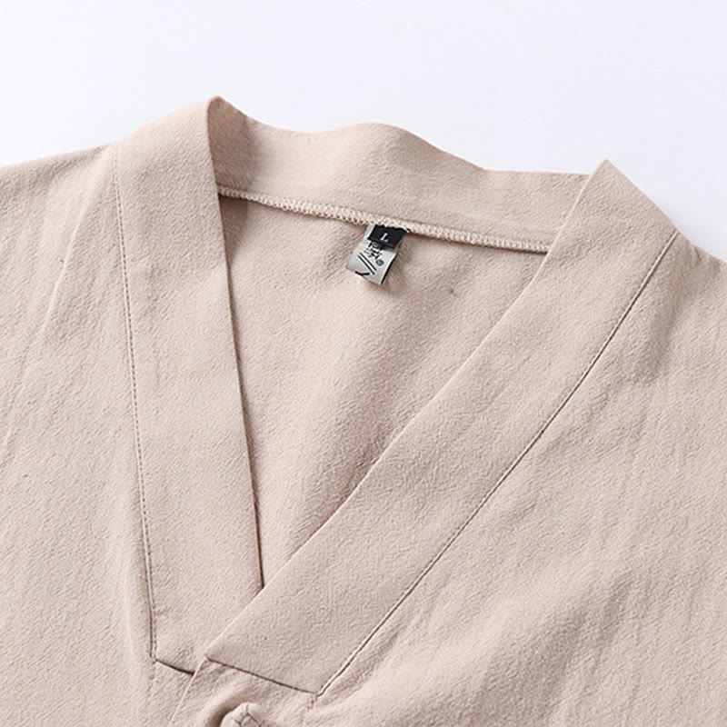 Buddha Stones Casual Plain Color Three Quarter Sleeve Front Button Cotton Linen Men's Shirt With Pockets - image 3