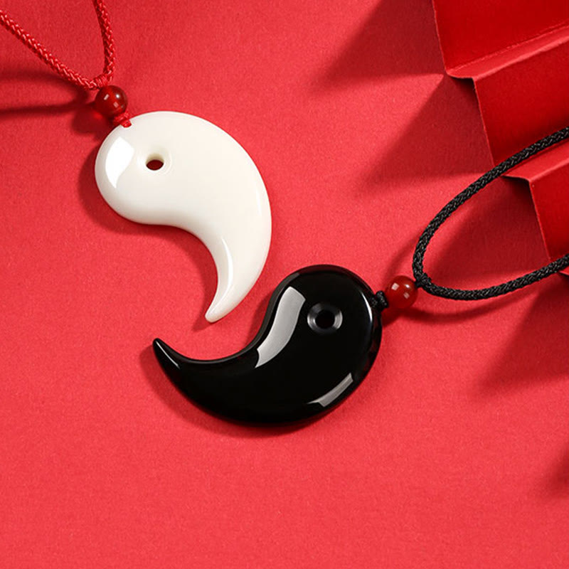 Buddha Stones Yin Yang Tai Chi Diagram Hetian Jade Luck Necklace Pendant