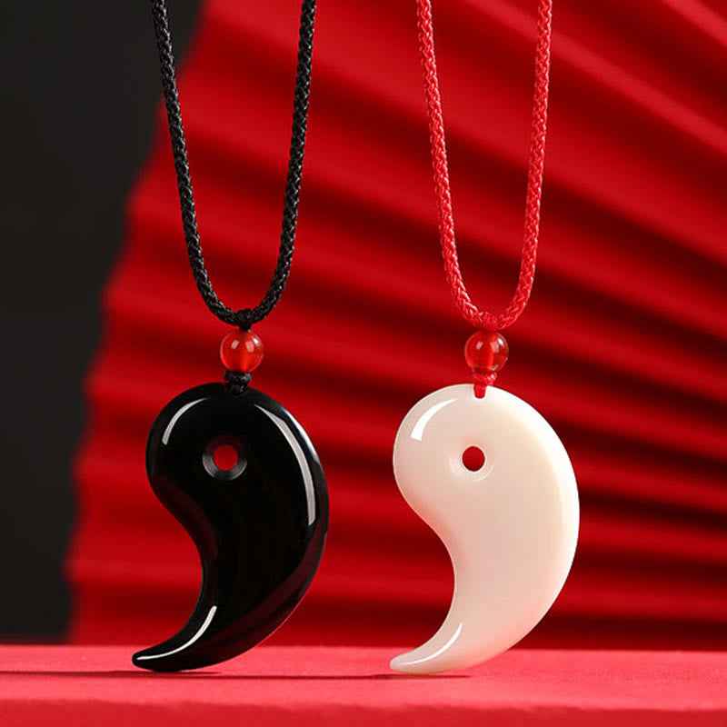 Buddha Stones Yin Yang Tai Chi Diagram Hetian Jade Luck Necklace Pendant