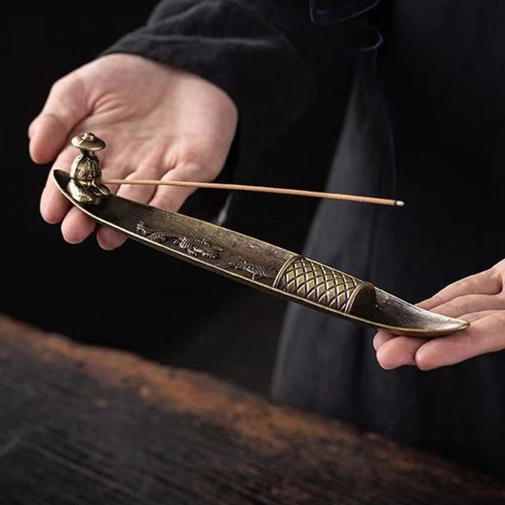 Buddha Stones Fisherman Boat Koi Fish Zinc Alloy Incense Stick Holder Healing Incense Burner Decoration - image 1