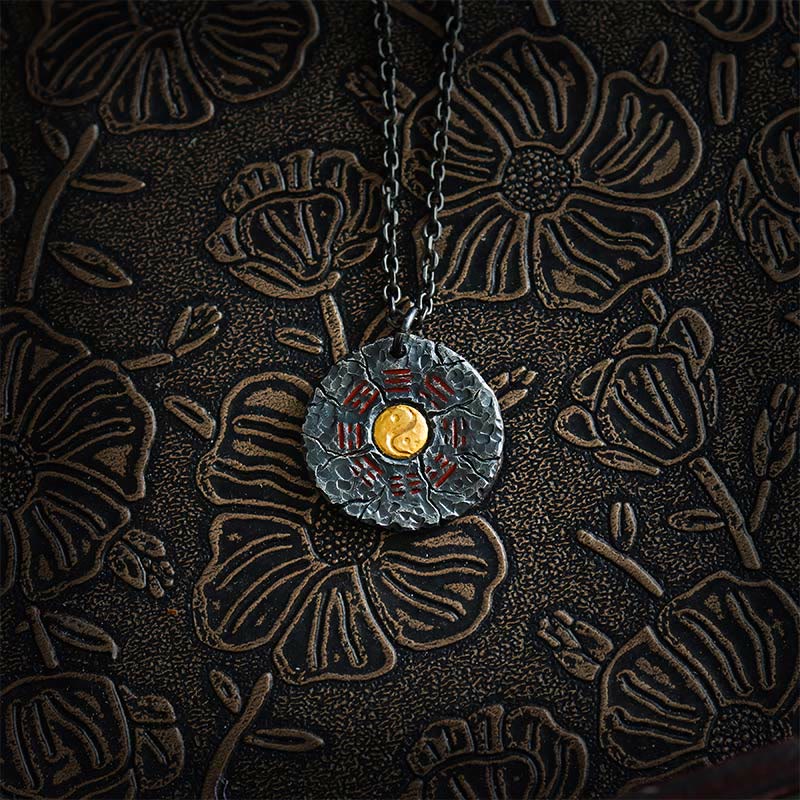 Buddha Stones 999 Sterling Silver 24k Gold Bagua Tai Chi Yin Yang Design Mountain Ghosts Spend Money Harmony Necklace Pendant - 999 Sterling Silver & Titanium Steel Chain - image 9