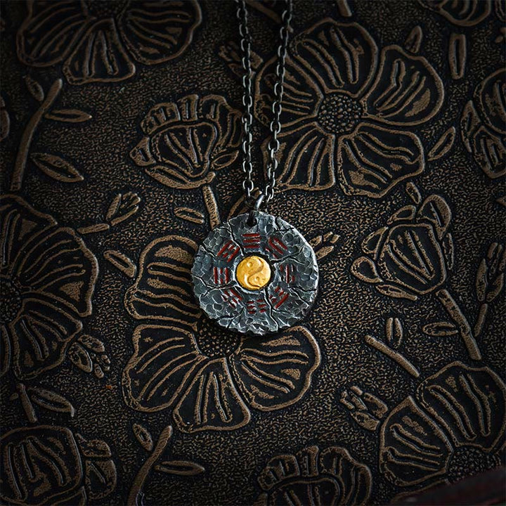 Buddha Stones 999 Sterling Silver 24k Gold Bagua Tai Chi Yin Yang Design Mountain Ghosts Spend Money Harmony Necklace Pendant - 999 Sterling Silver & Titanium Steel Chain - image 9