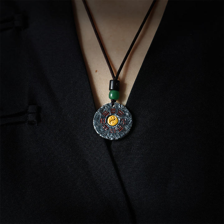 Buddha Stones 999 Sterling Silver 24k Gold Bagua Tai Chi Yin Yang Design Mountain Ghosts Spend Money Harmony Necklace Pendant - image 2