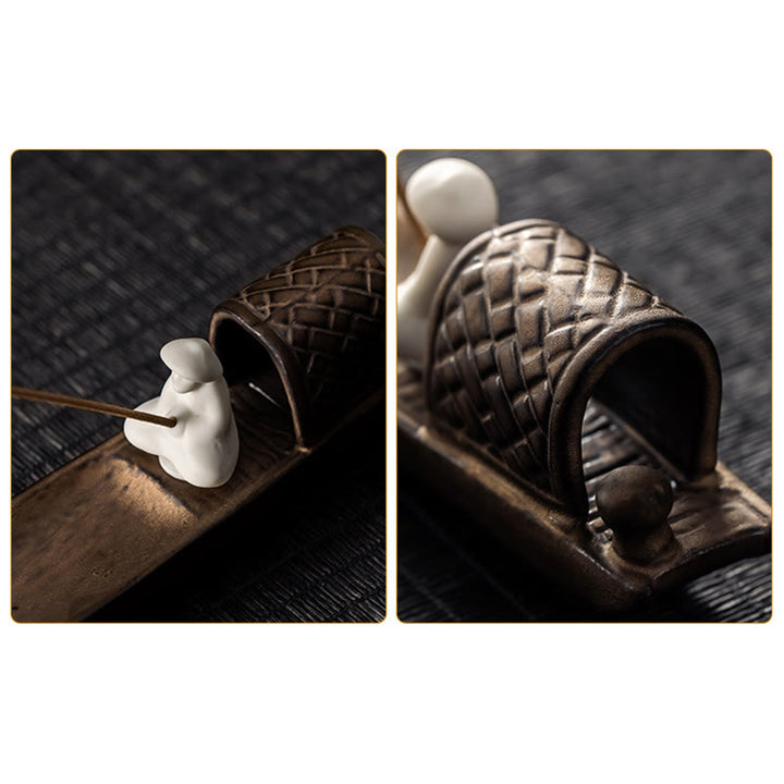 Buddha Stones Fisherman Zen Healing Brown Ceramic Stick Incense Burner Decoration - image 8
