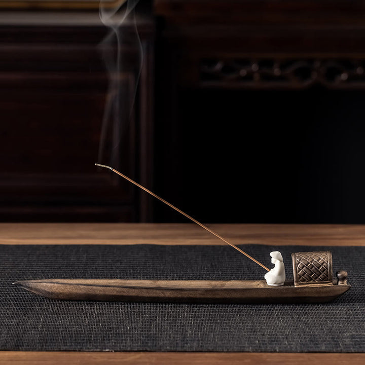 Buddha Stones Fisherman Zen Healing Brown Ceramic Stick Incense Burner Decoration - 30.5*3.5*4.2cm - image 0