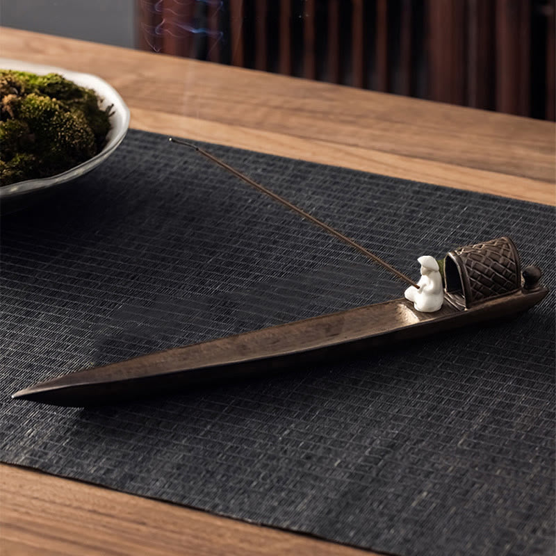 Buddha Stones Fisherman Zen Healing Brown Ceramic Stick Incense Burner Decoration - image 5