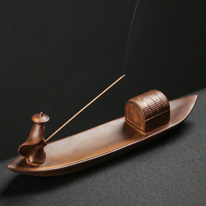 Buddha Stones Fisherman Fishing Boat Bamboo Buddha Hand Lotus Spiritual Healing Ceramic Stick Incense Burner Decoration - image 2