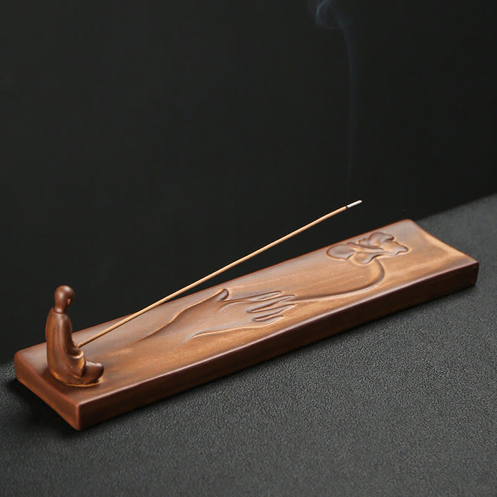 Buddha Stones Fisherman Fishing Boat Bamboo Buddha Hand Lotus Spiritual Healing Ceramic Stick Incense Burner Decoration