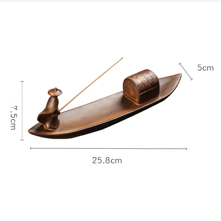 Buddha Stones Fisherman Fishing Boat Bamboo Buddha Hand Lotus Spiritual Healing Ceramic Stick Incense Burner Decoration