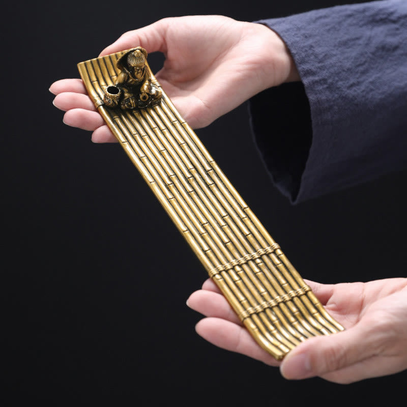 Buddha Stones Fisherman Bamboo Fishing Boat Alloy Incense Stick Holder Healing Incense Burner Decoration - image 1