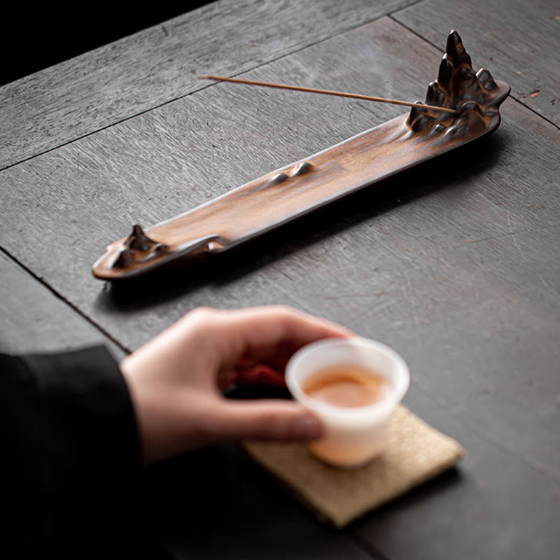 Buddha Stones Mountains Boat Design Spiritual Healing Ceramic Stick Incense Burner Decoration - image 5