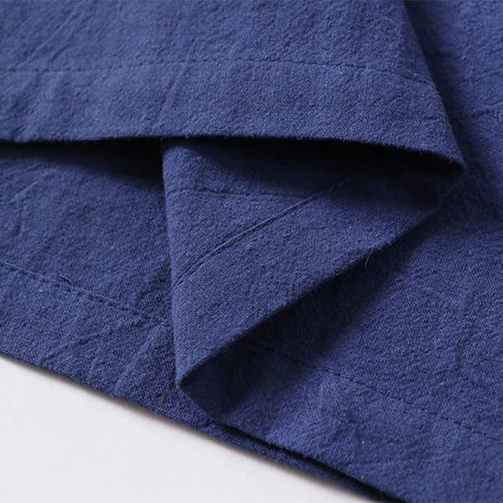 Buddha Stones Casual Plain Color Short Sleeve One Frog Button Cotton Linen Men's Shirt - image 9