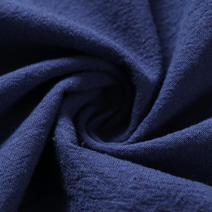 Buddha Stones Casual Plain Color Short Sleeve One Frog Button Cotton Linen Men's Shirt - image 6