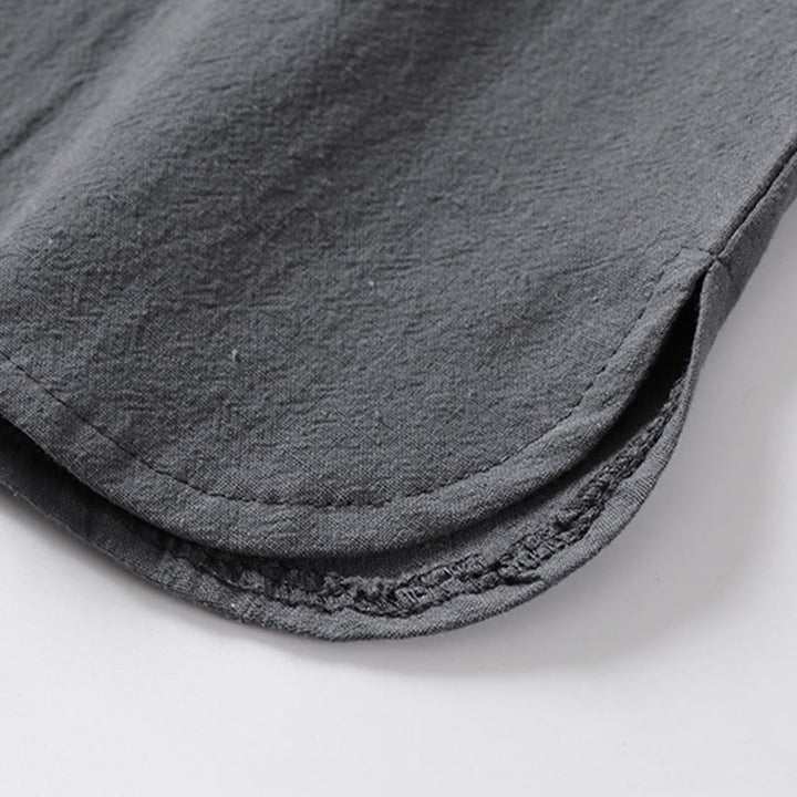 Buddha Stones Casual Plain Color Two Buttons V-neck Three Quarter Sleeve Cotton Men's Shirt - image 12