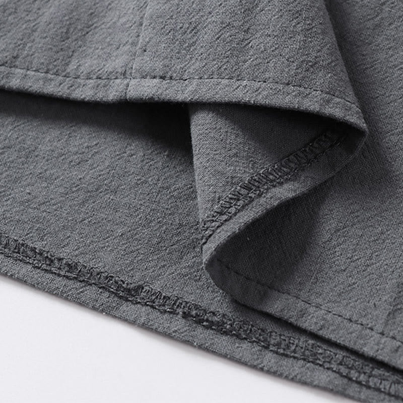 Buddha Stones Casual Plain Color Two Buttons V-neck Three Quarter Sleeve Cotton Men's Shirt - image 10