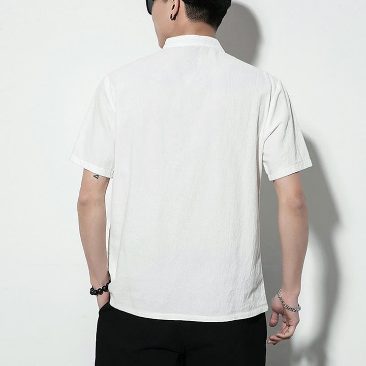 Buddha Stones Casual Solid Color Front Frog Buttons Chinese Tang Suit Short Sleeve Linen Men's Shirt - image 13